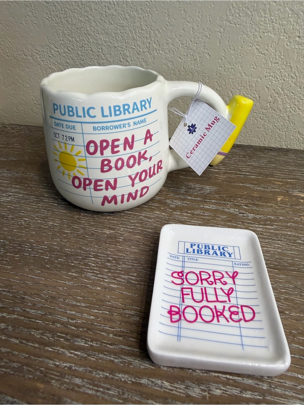 Public Library 'Open a Book, Open Your Mind' Ceramic Mug & library triket tray